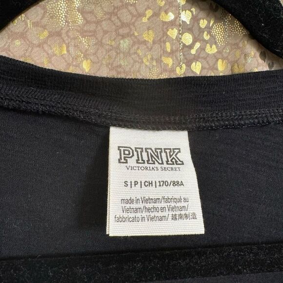 PINK Victorias Secret Black 3/4 Sleeve Watercolor Logo Shirt Small - Picture 5 of 6